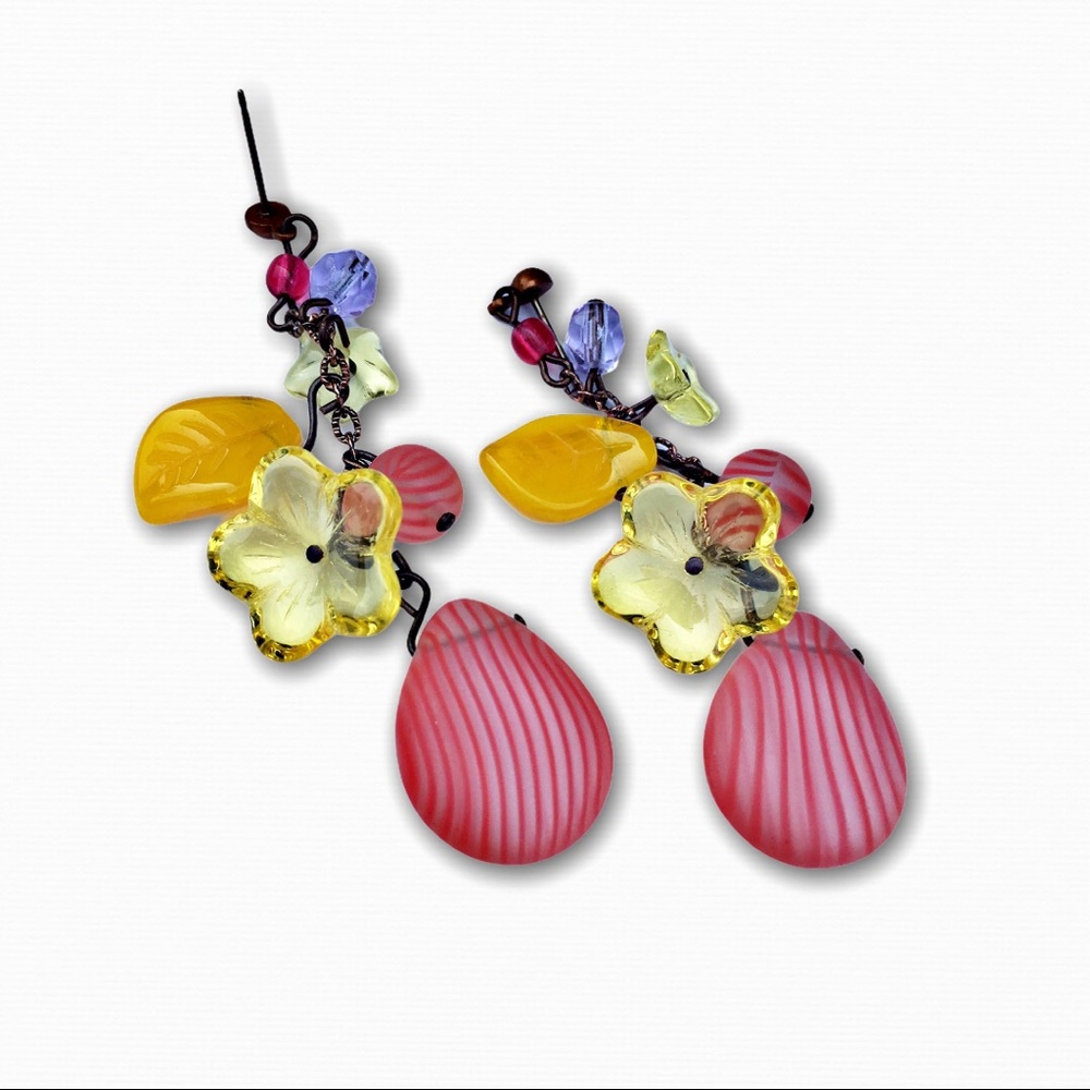 Vintage Czech frosted glass drop earrings